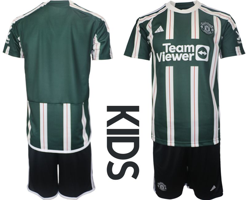 Youth 2023-2024 Club Manchester United away blank green Soccer Jersey
